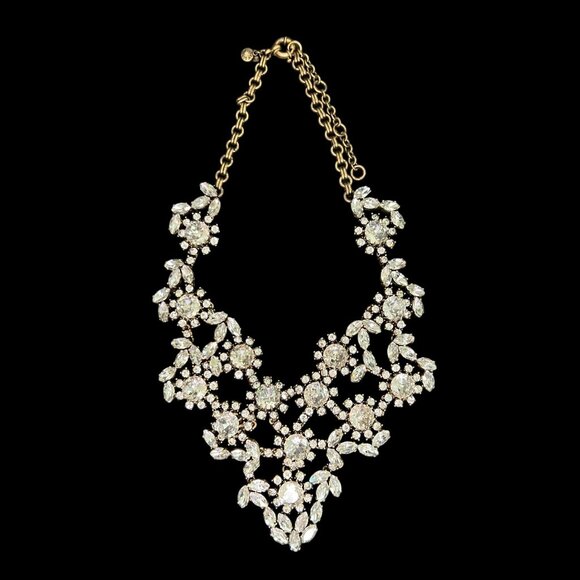 J Crew Czech Glass Crystal Floral Bib Statement Necklace Gold Plated Wedding WOW - Picture 2 of 16